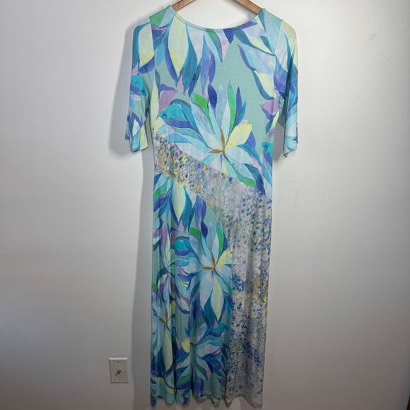 Soft Surroundings Stella Dress Women MP Painterly Blue Floral Maxi Spring Art - Picture 2 of 8